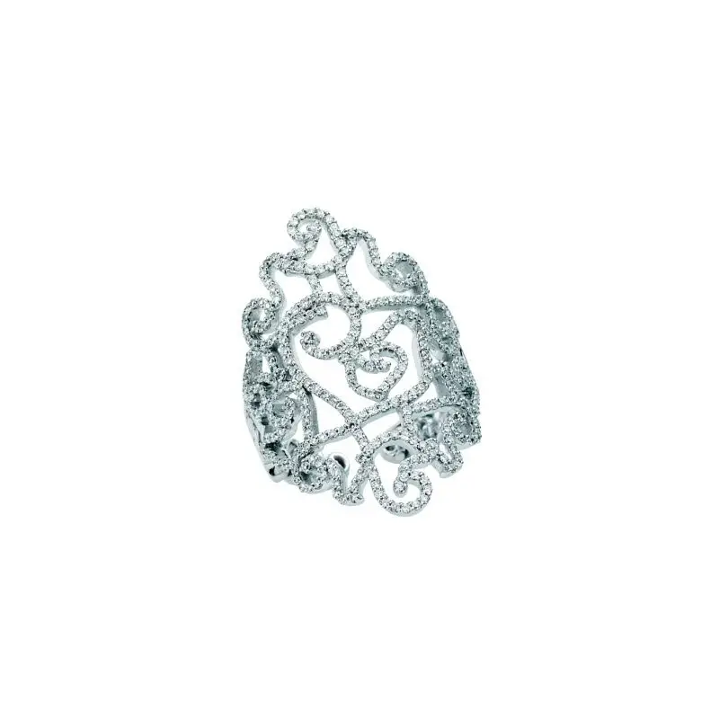 Anello Diamour Fascia In Oro Bianco Con Galletti Incassati In Brill E Lucidi - Chantecler