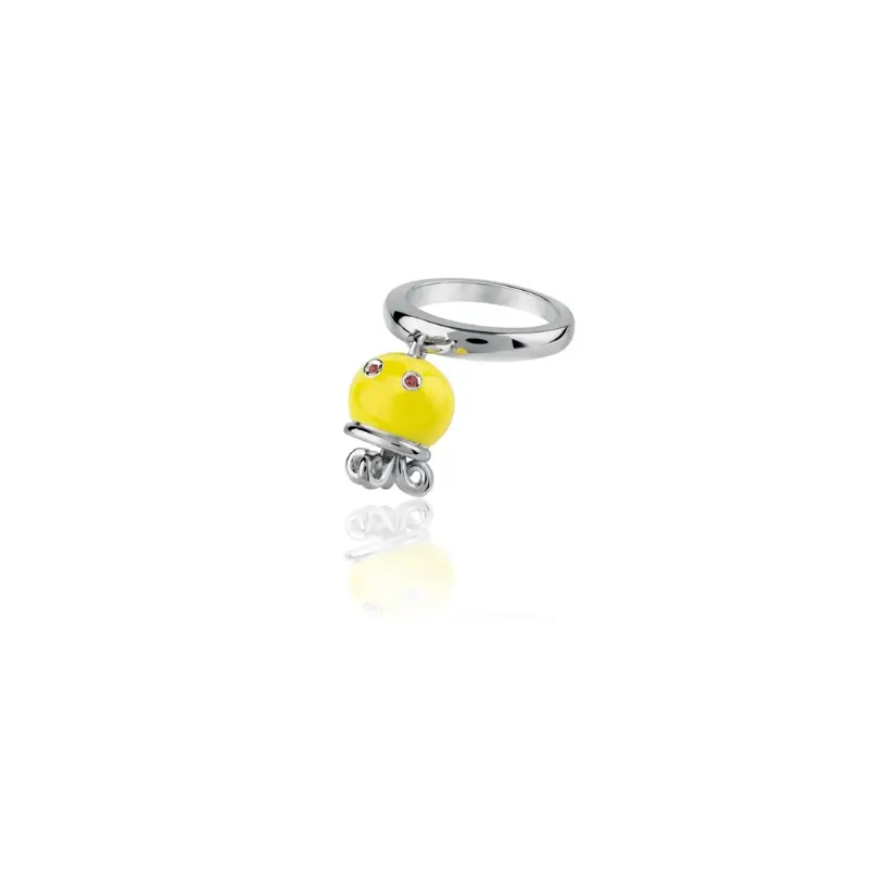 Anello Et Voilà Polipo Micro In Argento, Smalto Giallo E Zaffiri Arancio - Chantecler