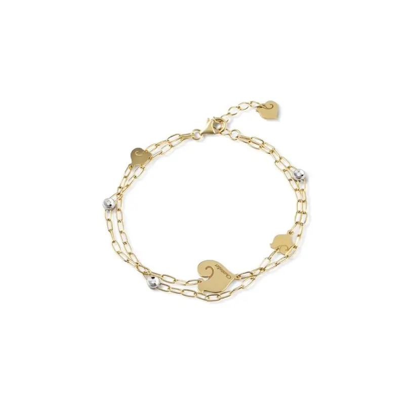 Bracciale A Due Fili Con Simboli Gallo In Oro E Diamanti - Chantecler
