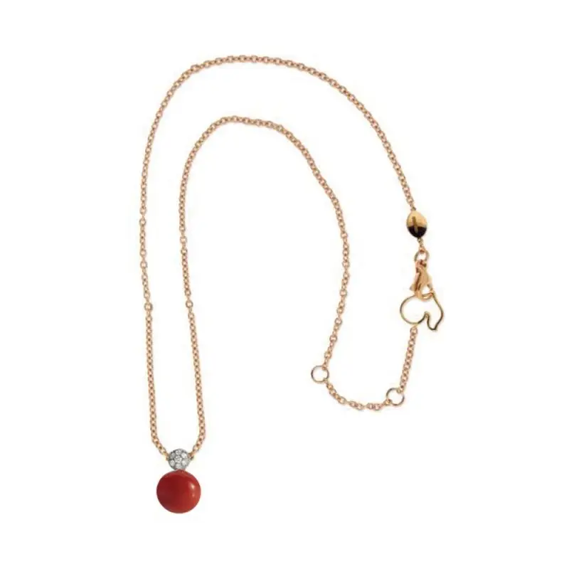 Collana Bon Bon In Oro Rosa 18Kt, Diamanti E Corallo Rosso - Chantecler