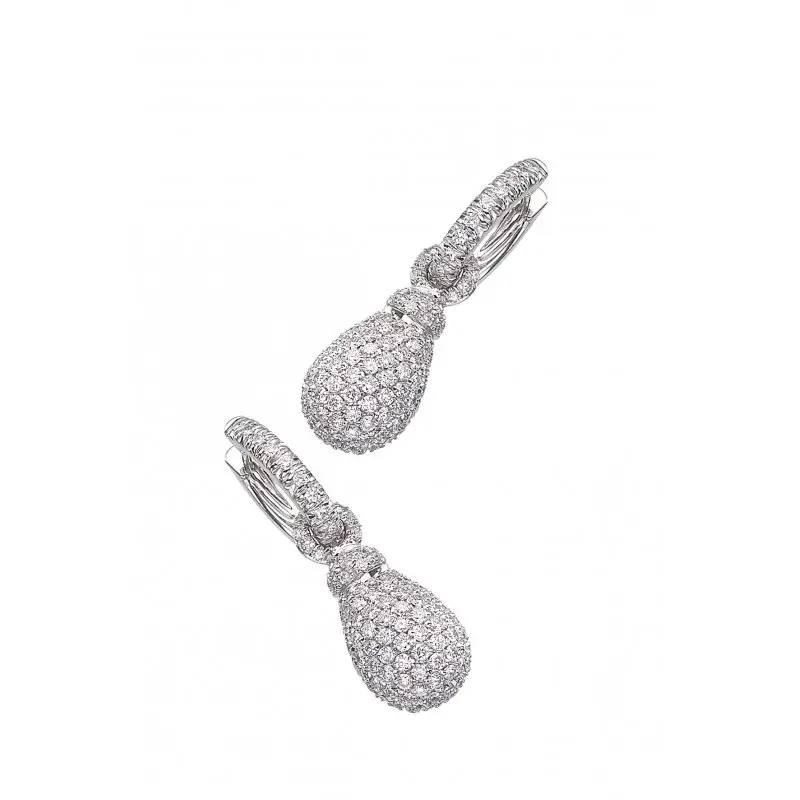 Orecchini Corti In Oro Bianco Con Pavè Di Diamanti - Chantecler