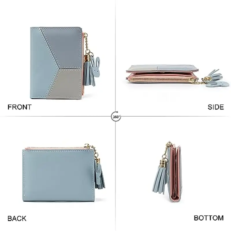 CHAOFANXI Portafoglio Donna in Pelle Sintetica Liscia eMorbida, Piccolo e Corto, in Bellissimi Colori con Cerniera, Blu miniatura 2