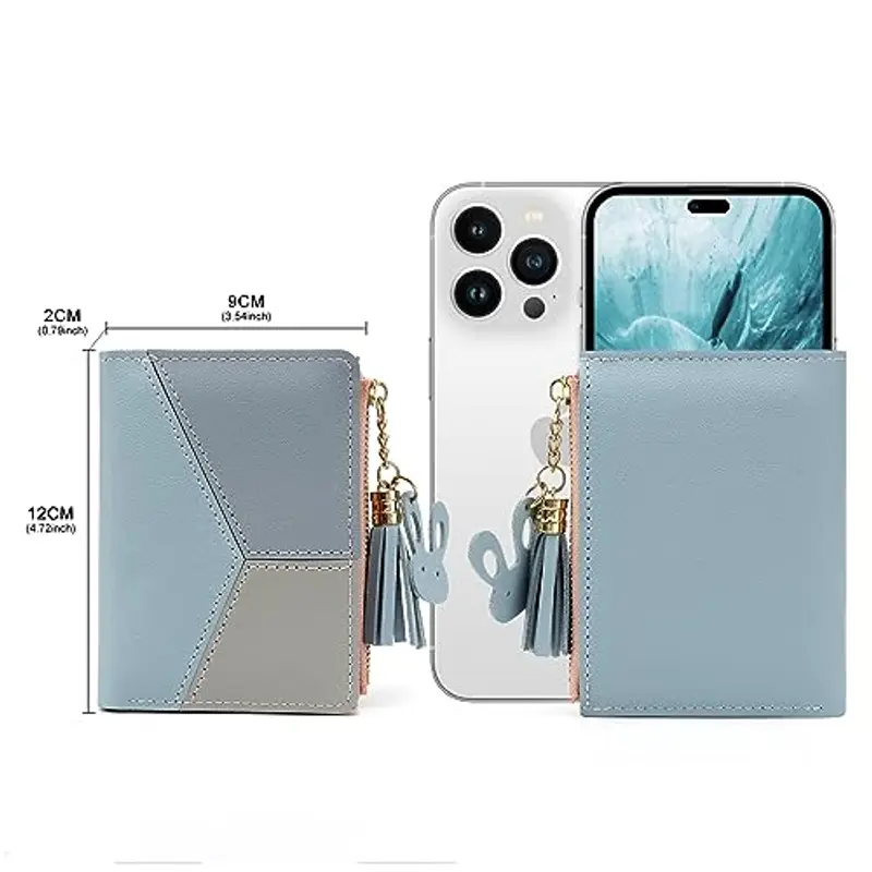 CHAOFANXI Portafoglio Donna in Pelle Sintetica Liscia eMorbida, Piccolo e Corto, in Bellissimi Colori con Cerniera, Blu miniatura 3