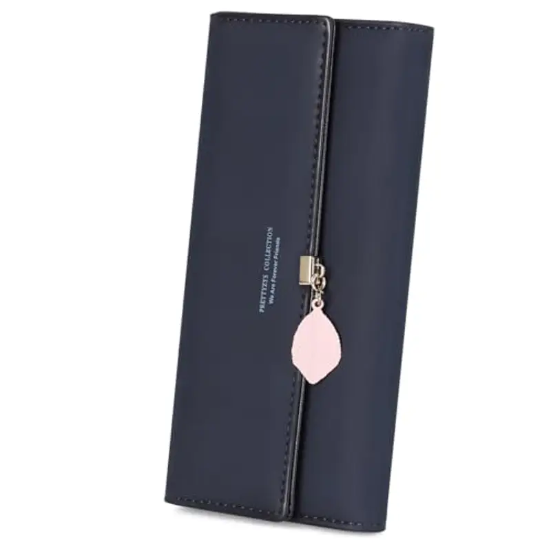 Charltu Portafoglio Donna Lungo Cerniera in Pelle, Portafoglio Donna Grande (Blu Zaffiro)