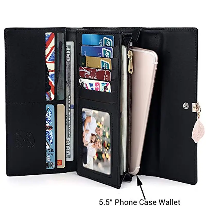 Charltu Portafoglio Donna Lungo Cerniera in Pelle, Portafoglio Donna Grande (Blu Zaffiro) miniatura 2