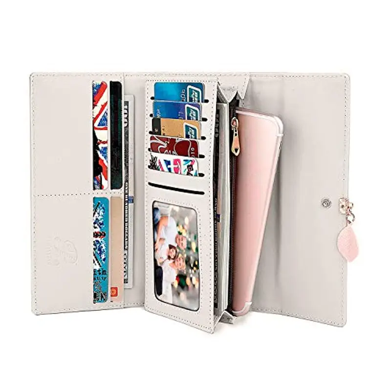 Charltu Portafoglio Donna Lungo Cerniera in Pelle, Portafoglio Donna Grande (Grigio) miniatura 3