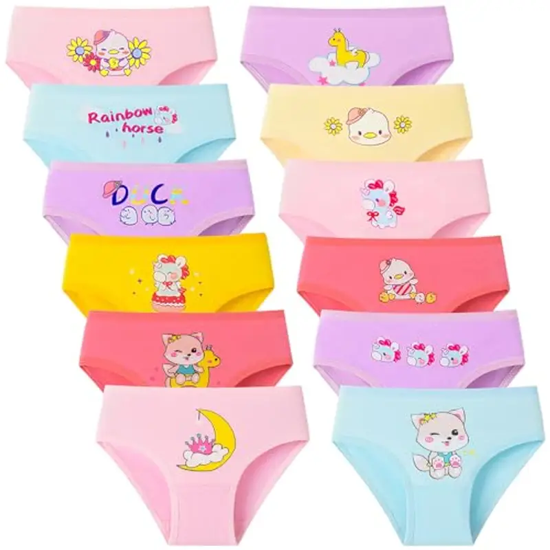 Charmi Mutande in Cotone Intimo Bambina Cartone Animato Pacco da 12 Gatto Unicorno Anatra 2-4 Anni (Dimensione del Produttore S)