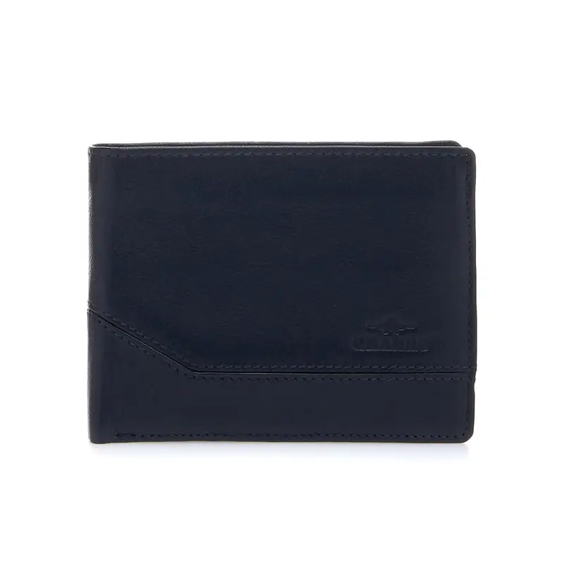 Portafoglio blu da uomo con logo stampato e cuciture