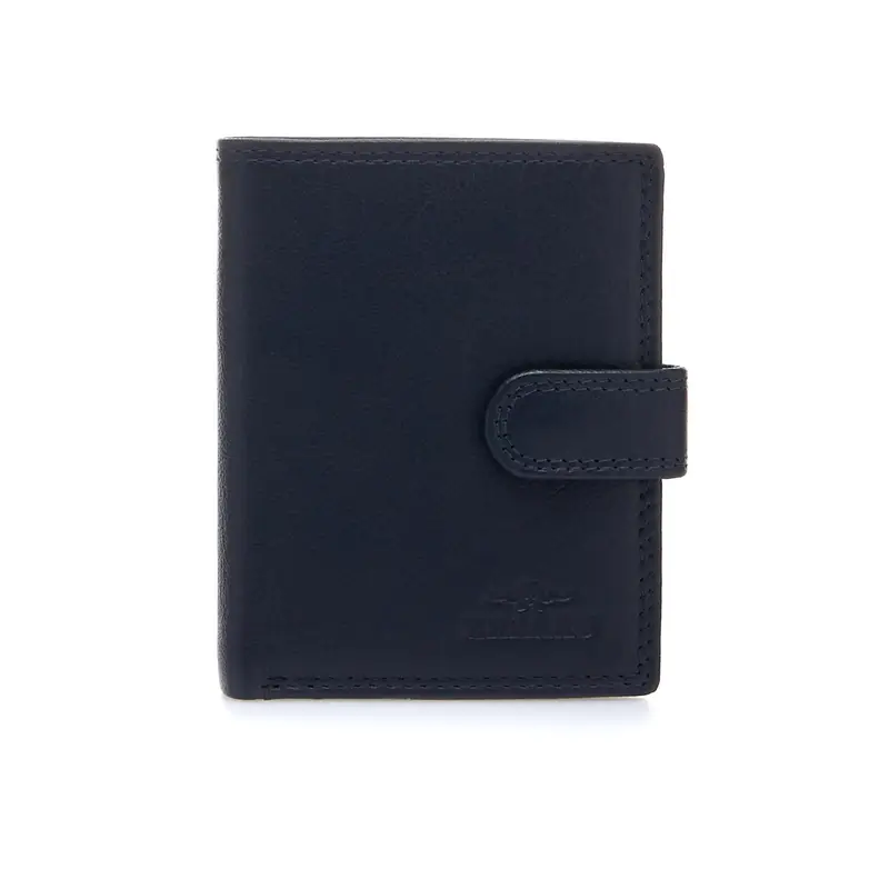 Portafoglio blu verticale da uomo in pelle con chiusura