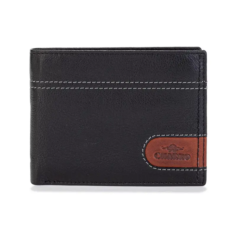Portafoglio nero da uomo con cuciture a contrasto e logo