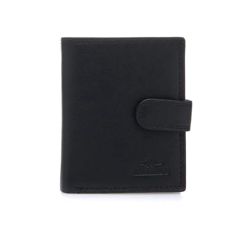 Portafoglio nero verticale da uomo in pelle con chiusura