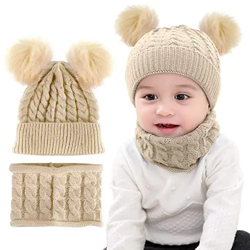 CheChury Cappello A Maglia Bimbo Neonata Cappellino con Sciarpa Set 2/3Pcs Cappelli Bambina Ragazzo Sciarpa Berretto A