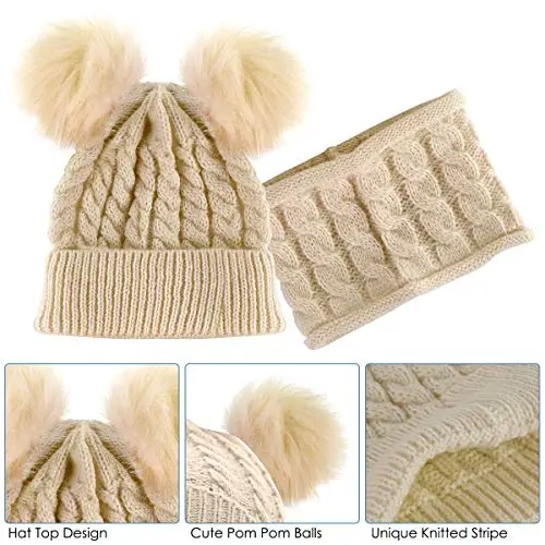 CheChury Cappello A Maglia Bimbo Neonata Cappellino con Sciarpa Set 2/3Pcs Cappelli Bambina Ragazzo Sciarpa Berretto A miniatura 2