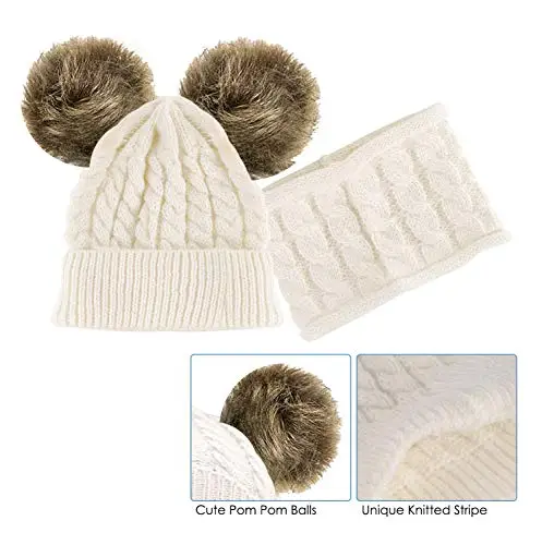 CheChury Cappello A Maglia Bimbo Neonata Cappellino con Sciarpa Set 3Pcs Cappelli Guanti Bambina Ragazzo Sciarpa miniatura 2