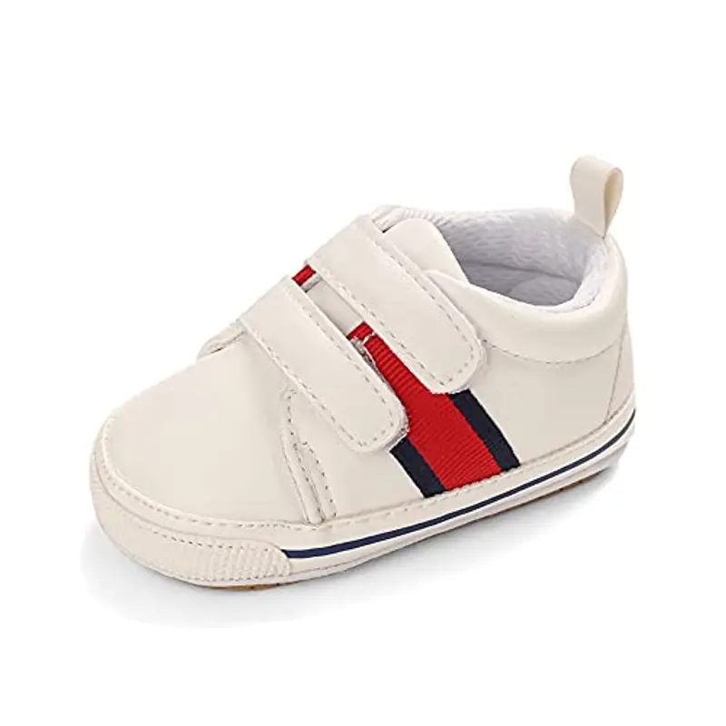 Cheerful Mario Scarpe Neonato Scarpine Primi Passi Scarpine Bimbo Infante Prewalker in Pelle Antiscivolo Suola Morbida Bianco Banda 3-6 Mesi