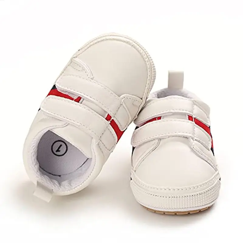 Cheerful Mario Scarpe Neonato Scarpine Primi Passi Scarpine Bimbo Infante Prewalker in Pelle Antiscivolo Suola Morbida Bianco Banda 3-6 Mesi miniatura 2