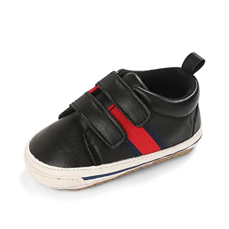 Cheerful Mario Scarpe Neonato Scarpine Primi Passi Scarpine Bimbo Infante Prewalker in Pelle Antiscivolo Suola Morbida Nero Banda 3-6 Mesi