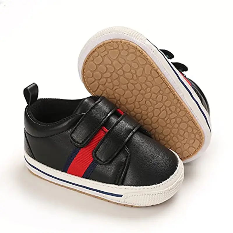 Cheerful Mario Scarpe Neonato Scarpine Primi Passi Scarpine Bimbo Infante Prewalker in Pelle Antiscivolo Suola Morbida Nero Banda 3-6 Mesi miniatura 3