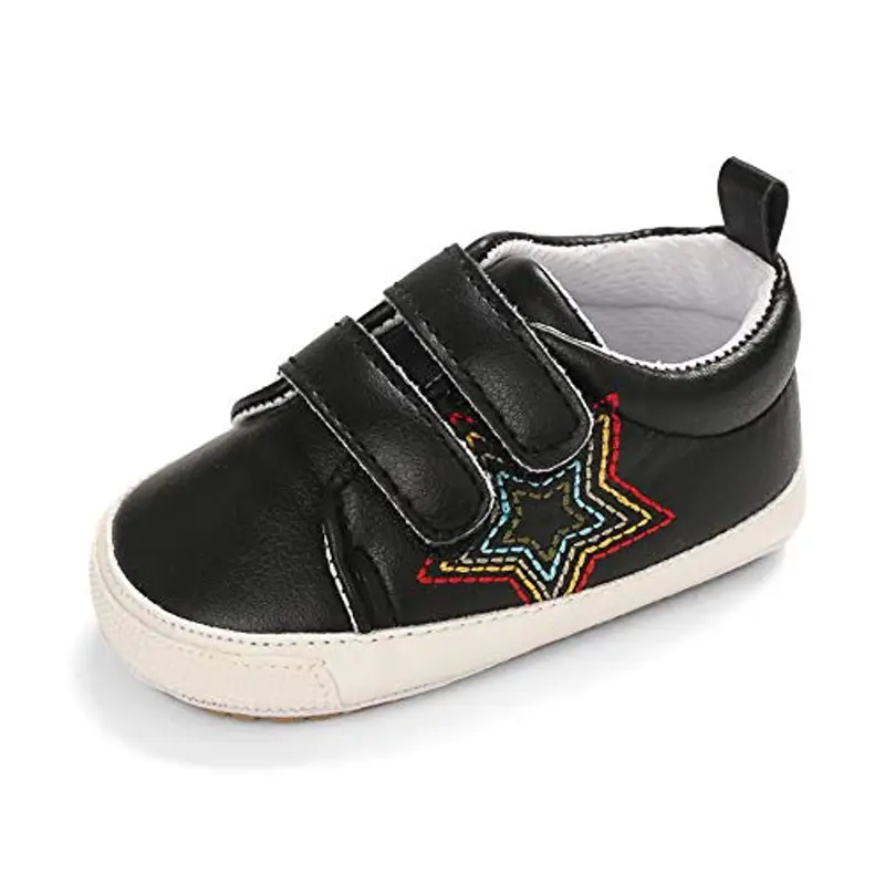 Cheerful Mario Scarpe Neonato Scarpine Primi Passi Scarpine Bimbo Infante Prewalker in Pelle Antiscivolo Suola Morbida Nero Stella 3-6 Mesi