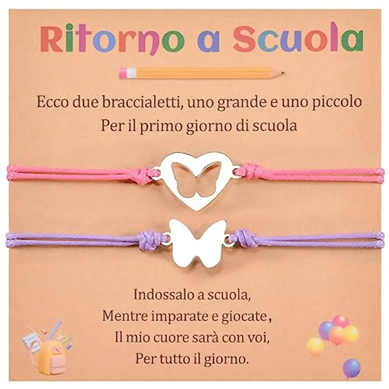 Cheerslife 2 pezzi Ritorno a scuola braccialetti regali, set di braccialetti farfalla per mamma e figlia, regolabile gioielli primo giorno di scuola regali per ragazze ragazzi (Rose Red e viola)