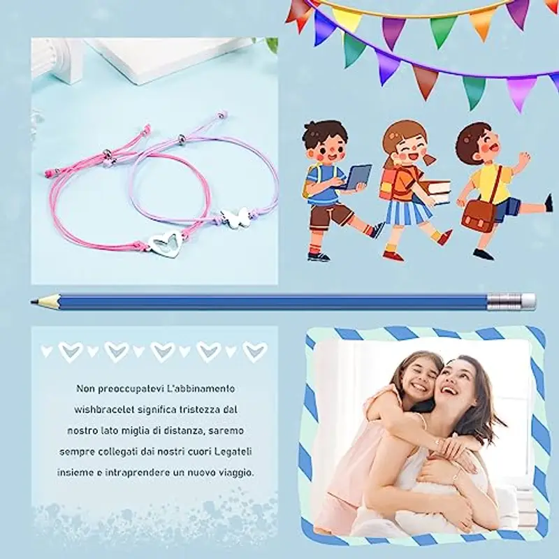 Cheerslife 2 pezzi Ritorno a scuola braccialetti regali, set di braccialetti farfalla per mamma e figlia, regolabile gioielli primo giorno di scuola regali per ragazze ragazzi (Rose Red e viola) miniatura 3