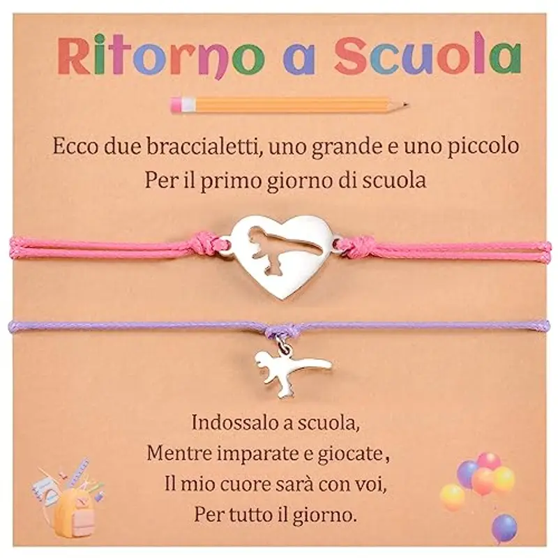 Cheerslife 2 pezzi Ritorno a Scuola Bracciali Regali, Dinosauro Bracciali Set per mamma e figlia, regolabile mamma e me gioielli Primo giorno di scuola Regali ragazze ragazzi (Rose Red & Purple)