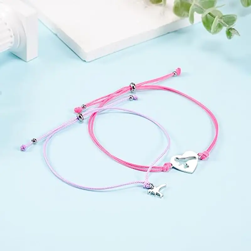 Cheerslife 2 pezzi Ritorno a Scuola Bracciali Regali, Dinosauro Bracciali Set per mamma e figlia, regolabile mamma e me gioielli Primo giorno di scuola Regali ragazze ragazzi (Rose Red & Purple) miniatura 2