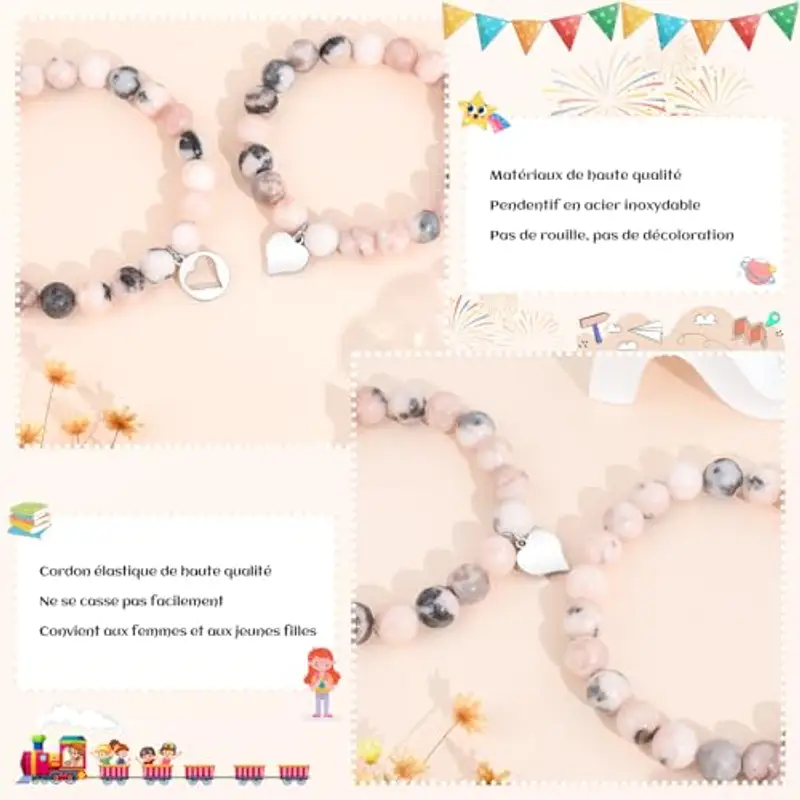 Cheerslife Bracciale Madre e Figlia Regalo Mamma Figlia Bracciale 2Pcs Bracciale Perline con Ciondolo a Cuore Idee Regalo per Donna Ragazze Compleanno Ritorno a Scuola Festa Della Mamma con Carte miniatura 2