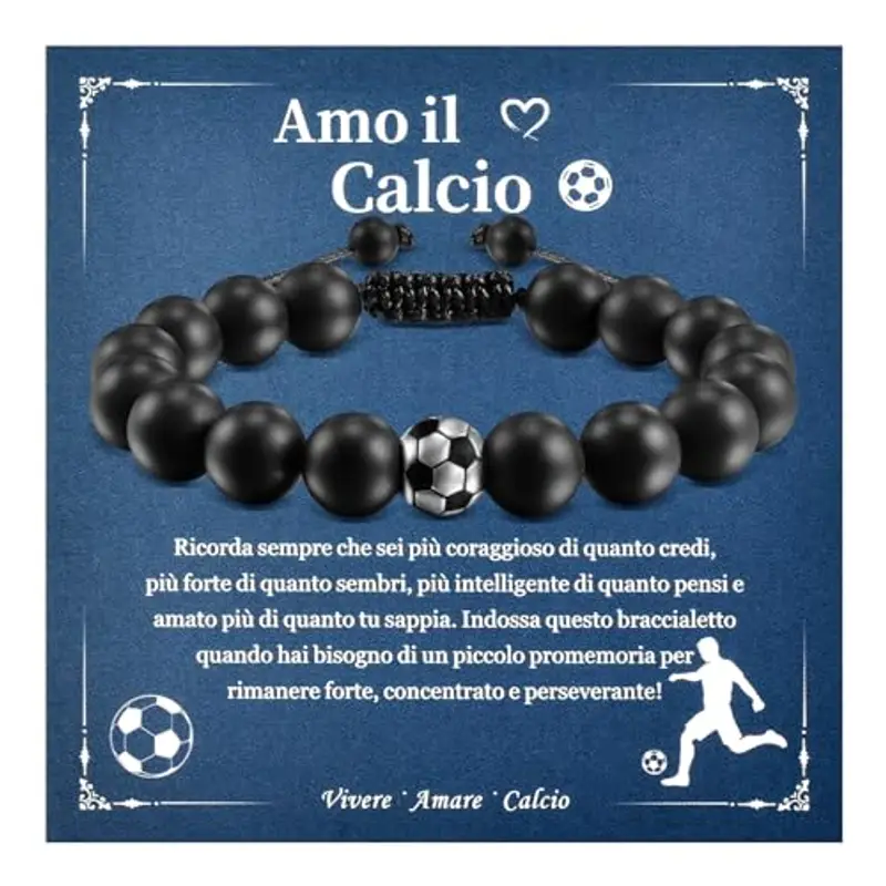 Cheerslife Regali Ragazzi Bracciale Ragazzi Braccialetto di Calcio Idee Regalo Ragazzo Regalo Uomo Compleanno Natale per Ragazzo Regalo Per Figlio Fratelli Marito Bracciale Calcio Pietra Naturale