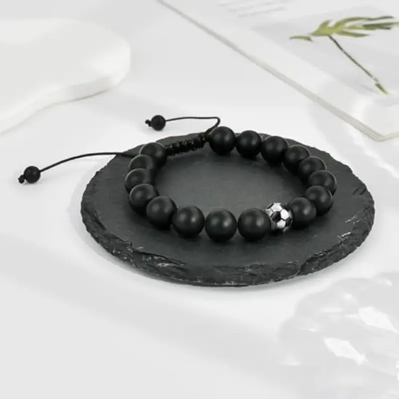 Cheerslife Regali Ragazzi Bracciale Ragazzi Braccialetto di Calcio Idee Regalo Ragazzo Regalo Uomo Compleanno Natale per Ragazzo Regalo Per Figlio Fratelli Marito Bracciale Calcio Pietra Naturale miniatura 2