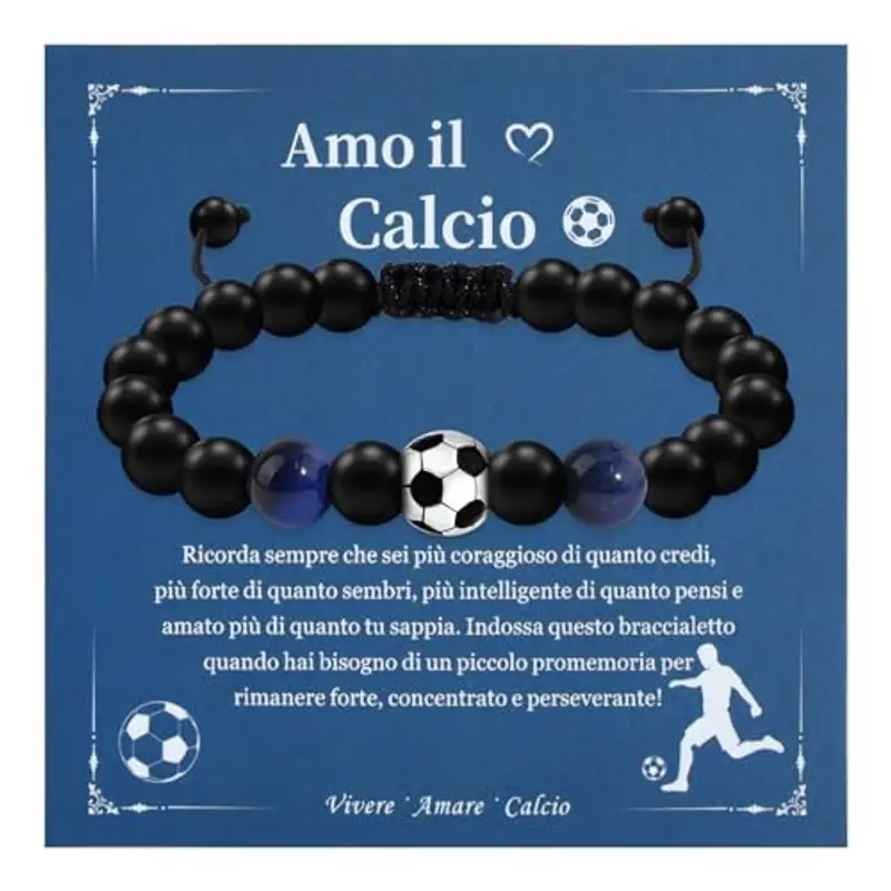 CheersLife Regali Ragazzi Bracciale Ragazzi Uomo Braccialetto di Calcio per Ragazzo Bracciale Compleanno Natale Regalo per Figlio Fratelli Marito Regolabili Perline Bracciale Calcio in Pietra Naturale