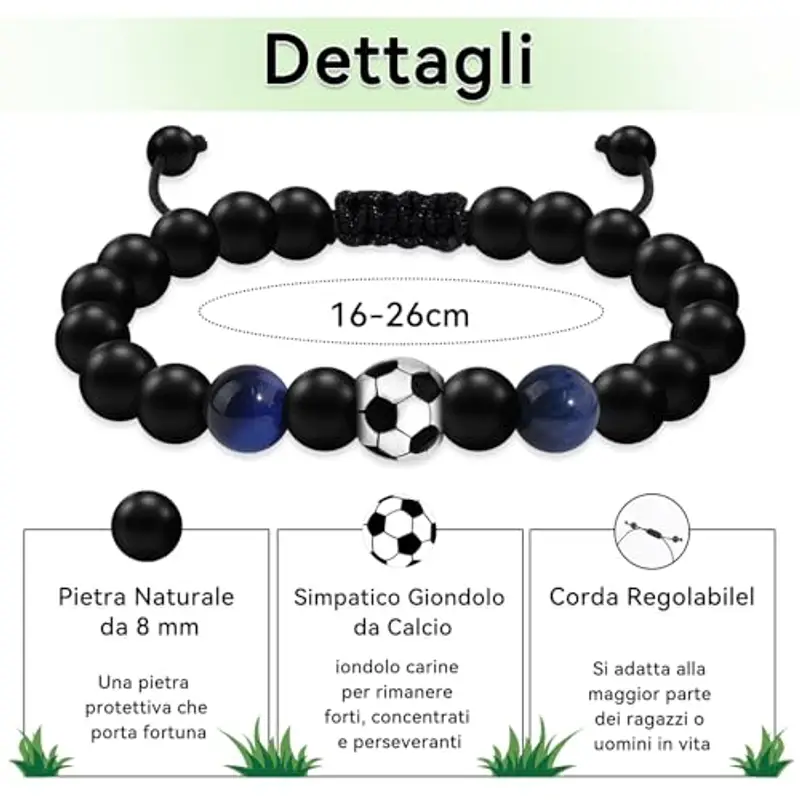 CheersLife Regali Ragazzi Bracciale Ragazzi Uomo Braccialetto di Calcio per Ragazzo Bracciale Compleanno Natale Regalo per Figlio Fratelli Marito Regolabili Perline Bracciale Calcio in Pietra Naturale miniatura 3