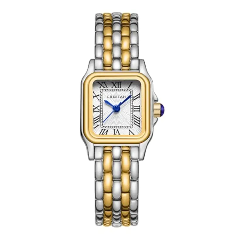 CHEETAH Orologio Donna Piccolo Analogico al Quarzo da Donna Con Bracciale Vintage, Cassa Rettangolare Quadrante Romano Orologio da polso Digitale Impermeabile per Donne e Ragazze - Argento Oro Bianco