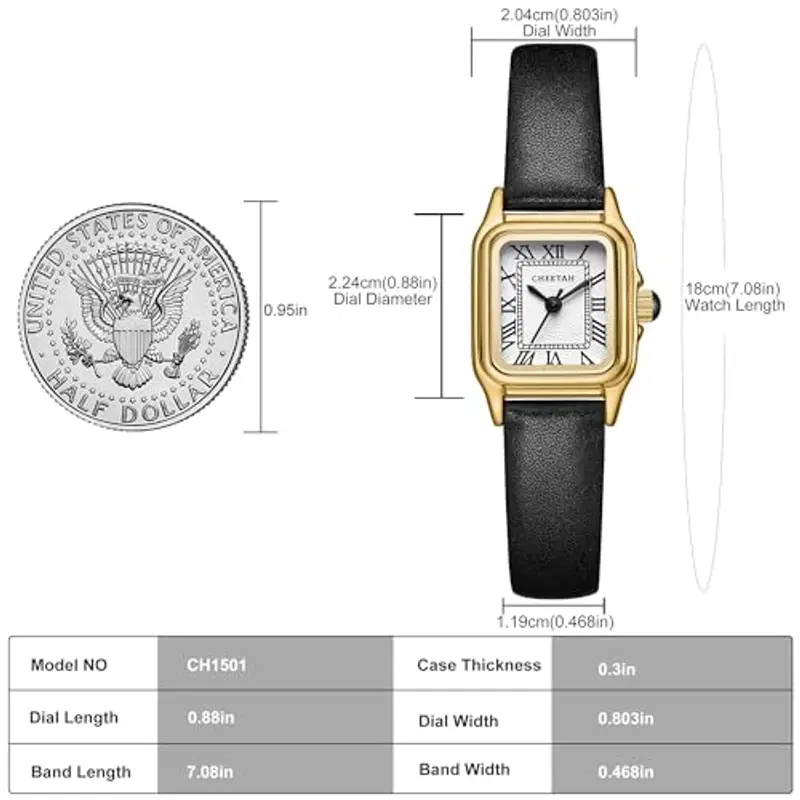 CHEETAH Orologio Donna Piccolo Analogico al Quarzo da Donna Con Bracciale Vintage, Cassa Rettangolare Quadrante Romano Orologio da polso Digitale Impermeabile per Donne e Ragazze miniatura 3