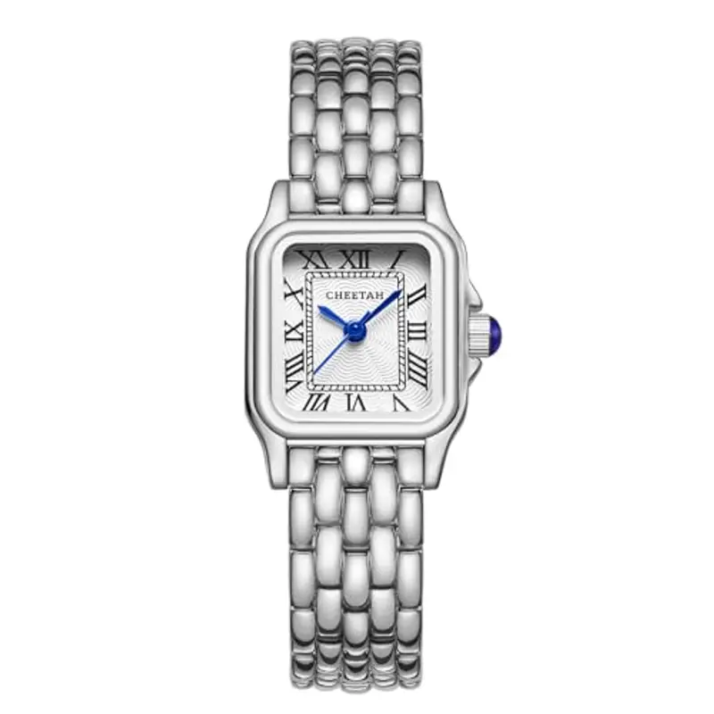 CHEETAH Orologio Donna Piccolo Analogico al Quarzo da Donna Con Bracciale Vintage, Cassa Rettangolare Quadrante Romano Orologio da polso Digitale Impermeabile per Donne e Ragazze - Bianco Argentato