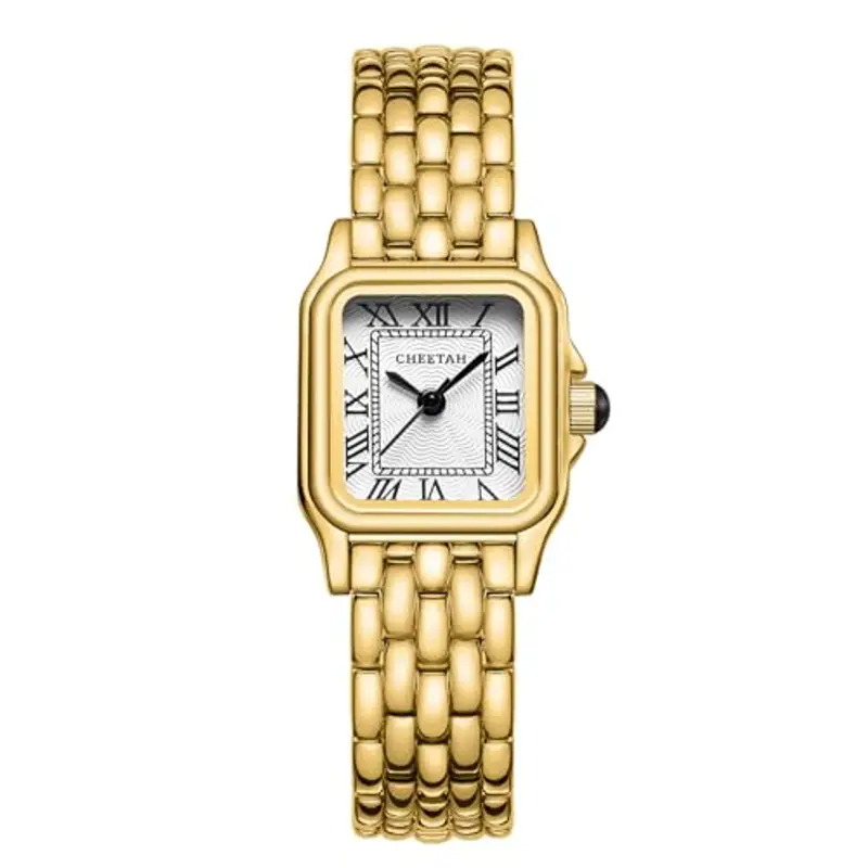 CHEETAH Orologio Donna Piccolo Analogico al Quarzo da Donna Con Bracciale Vintage, Cassa Rettangolare Quadrante Romano Orologio da polso Digitale Impermeabile per Donne e Ragazze - Oro Bianco