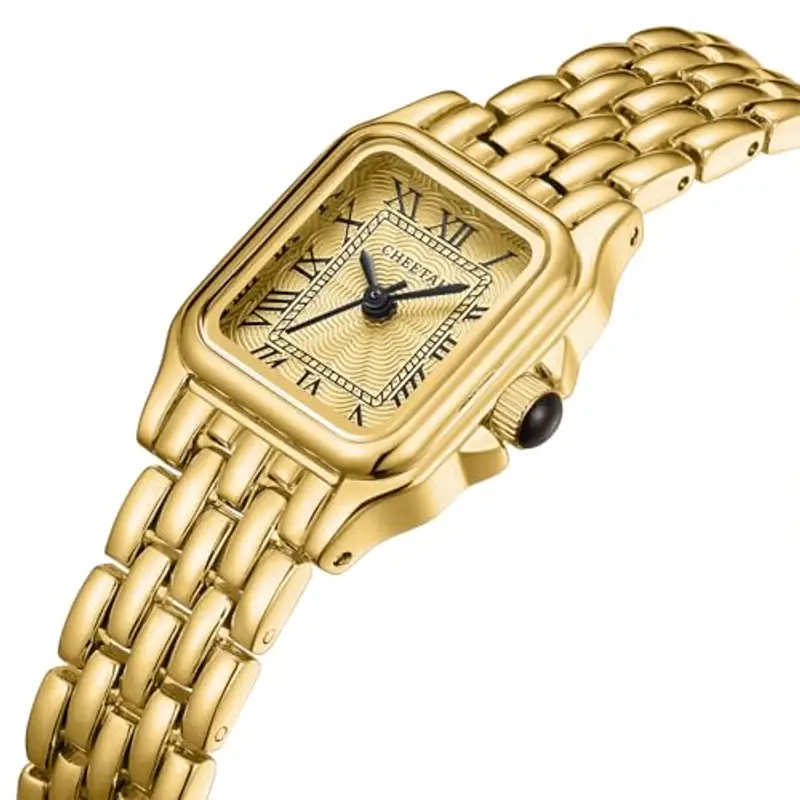 CHEETAH Orologio Donna Piccolo Analogico al Quarzo da Donna Con Bracciale Vintage, Cassa Rettangolare Quadrante Romano Orologio da polso Digitale Impermeabile per Donne e Ragazze - Oro Oro miniatura 2