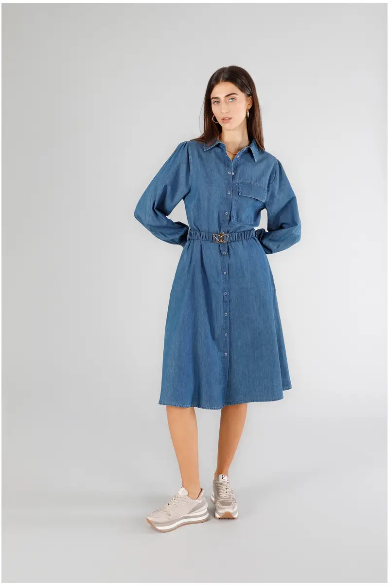 chemisier con cintura logata blu medio