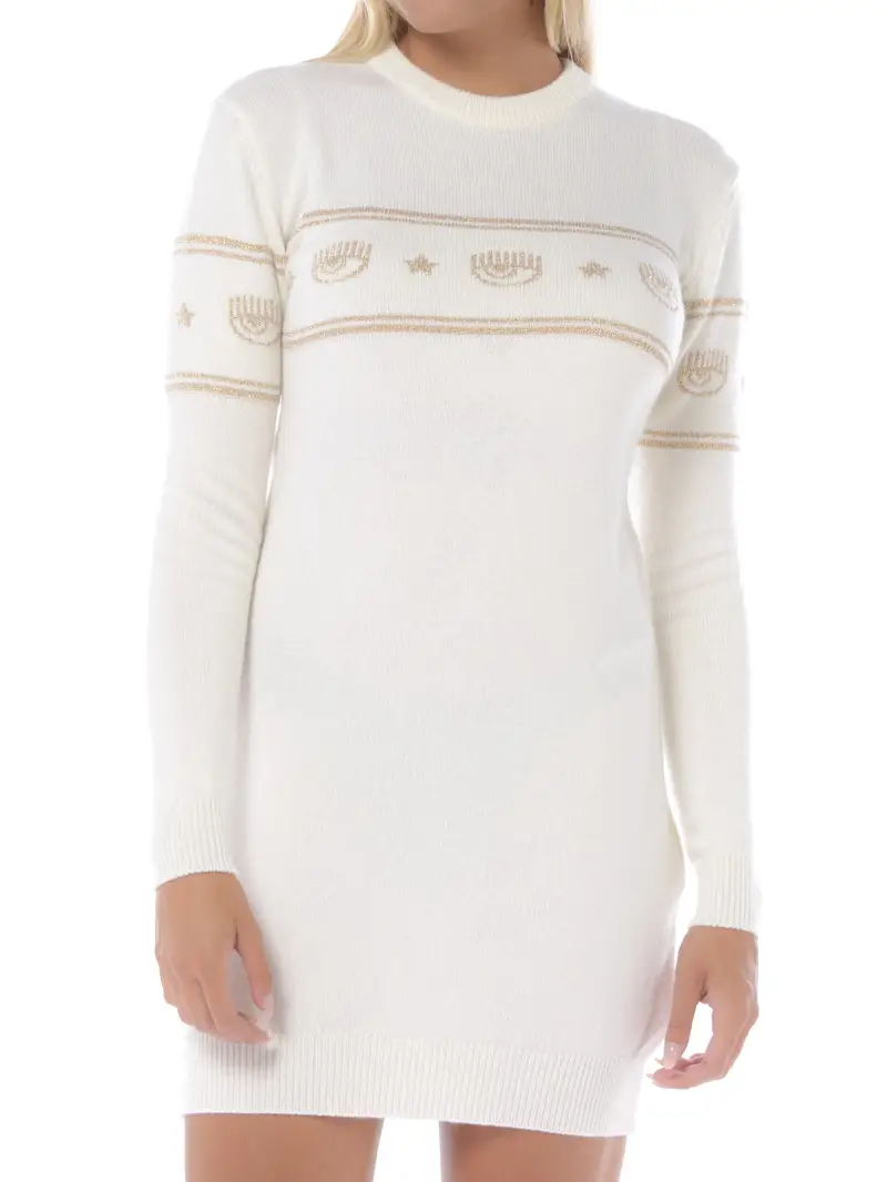 abito corto da donna Chiara Ferragni in maglia con loghi Bianco