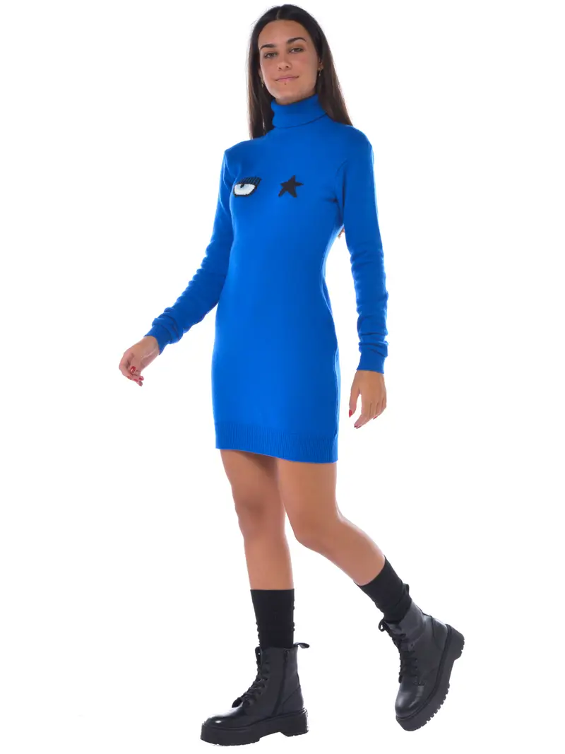 abito corto da donna Chiara Ferragni in maglia con logo Blu miniatura 2