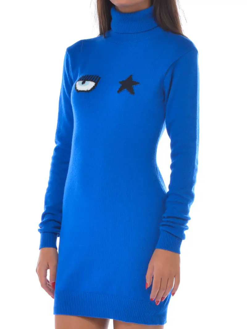 abito corto da donna Chiara Ferragni in maglia con logo Blu