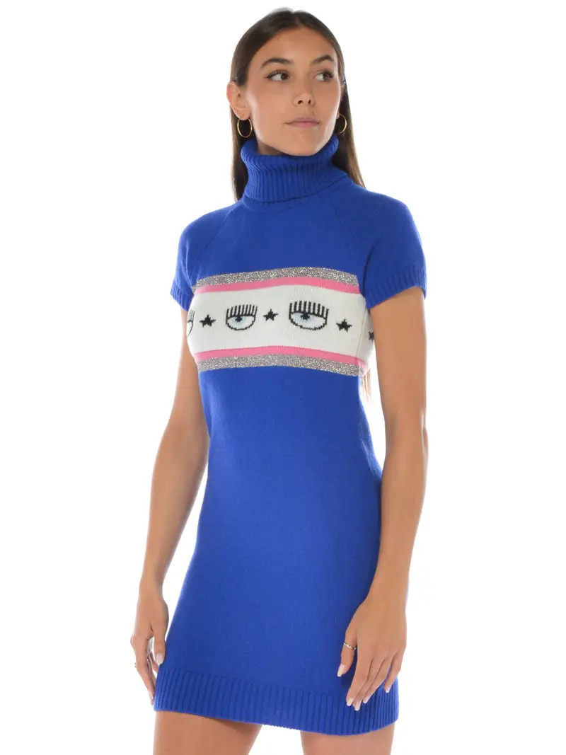 abito corto da donna in maglia con loghi Blu