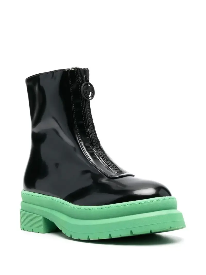 Chiara Ferragni Stivaletti neri in pelle con suola verde miniatura 3