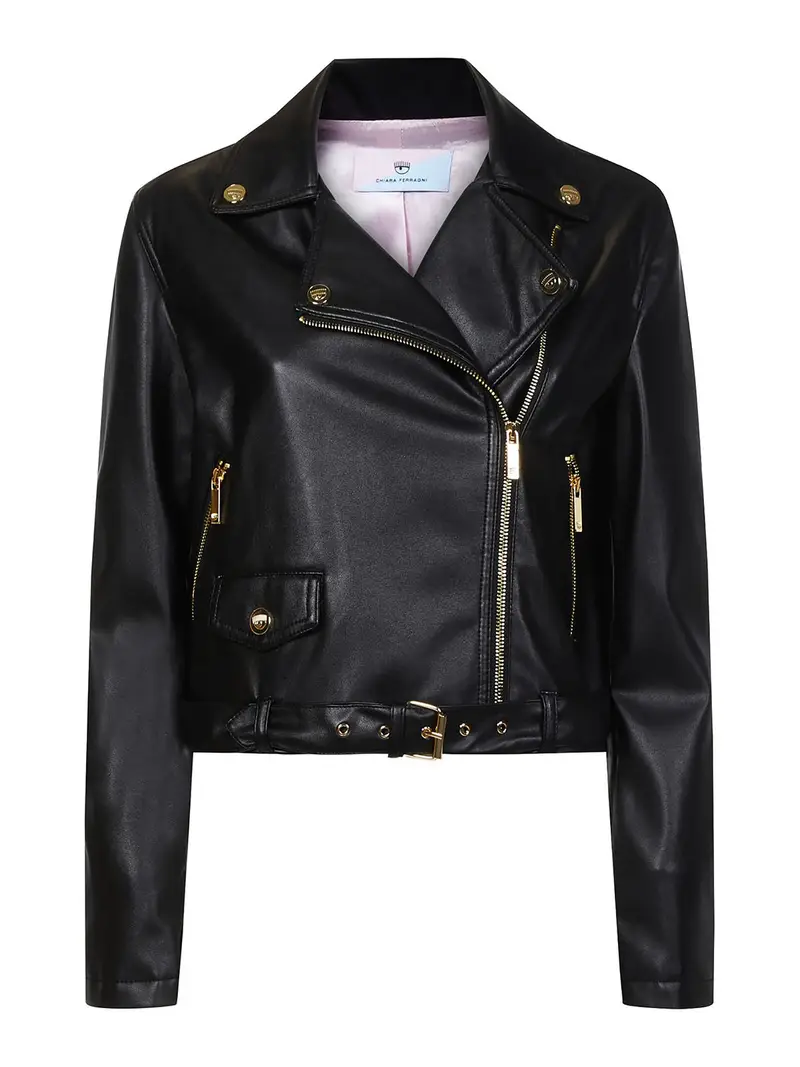 Giacca biker in finta pelle Nero
