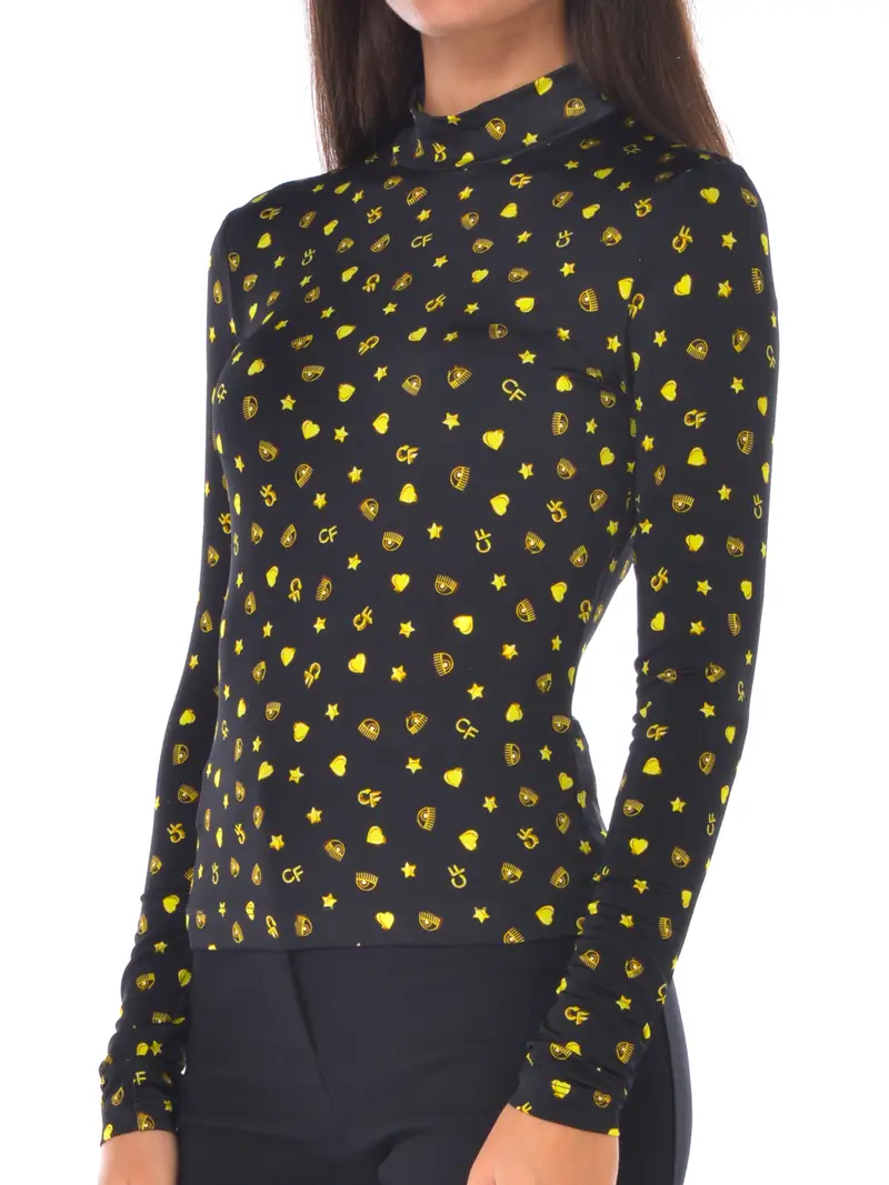 maglia da donna Chiara Ferragni lupetto con loghi NERO