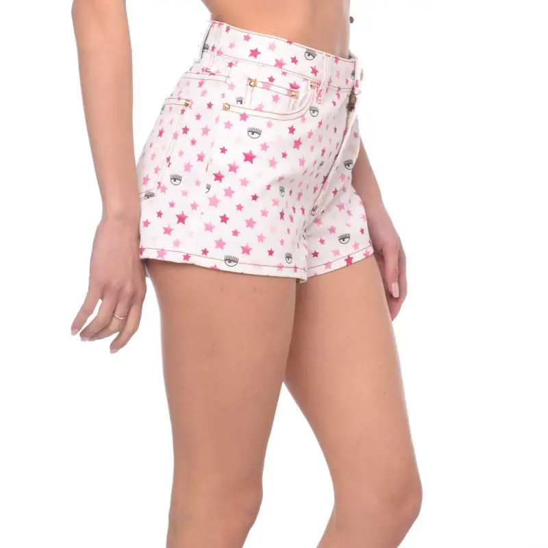 pantaloncino donna eyelike bianco con stampa logo rosa miniatura 2
