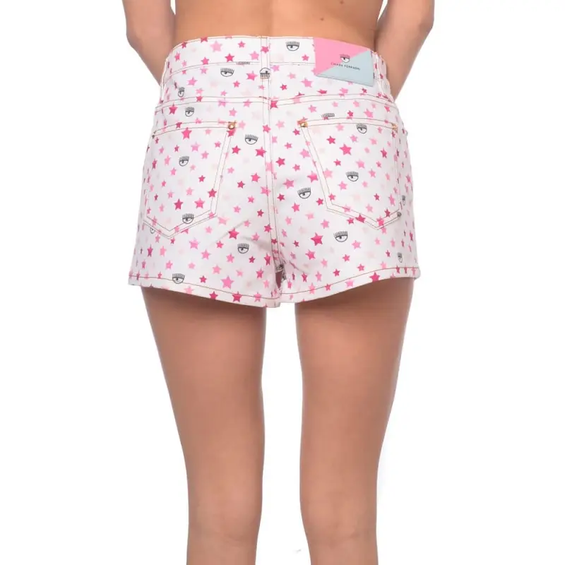 pantaloncino donna eyelike bianco con stampa logo rosa miniatura 3