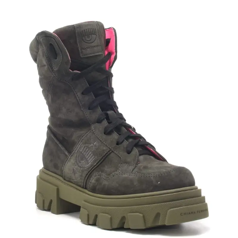 stivali donna cf boot in camoscio verdi con stampa logo laterale miniatura 2