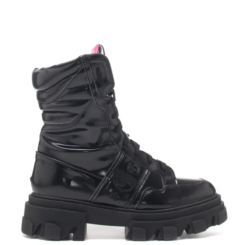 stivali donna cf boot in pelle neri con stampa logo laterale