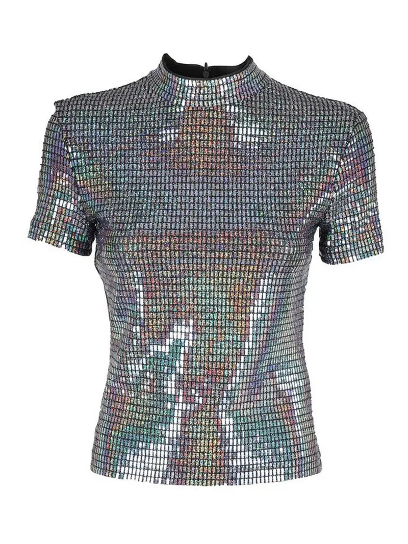 Top da festa a specchio Nero